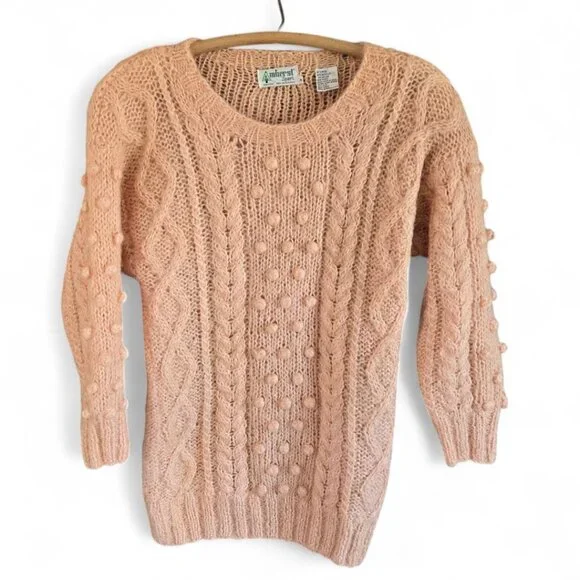 Vintage Amherst Sport Medium 1980s Wool Blend Peach Bobble Pattern Sweater Women - Picture 1 of 6